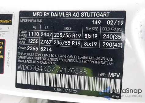 2019 Mercedes-Benz Glc 300 4Matic из США, поврежденный, VIN WDC0G4KB7KV170888